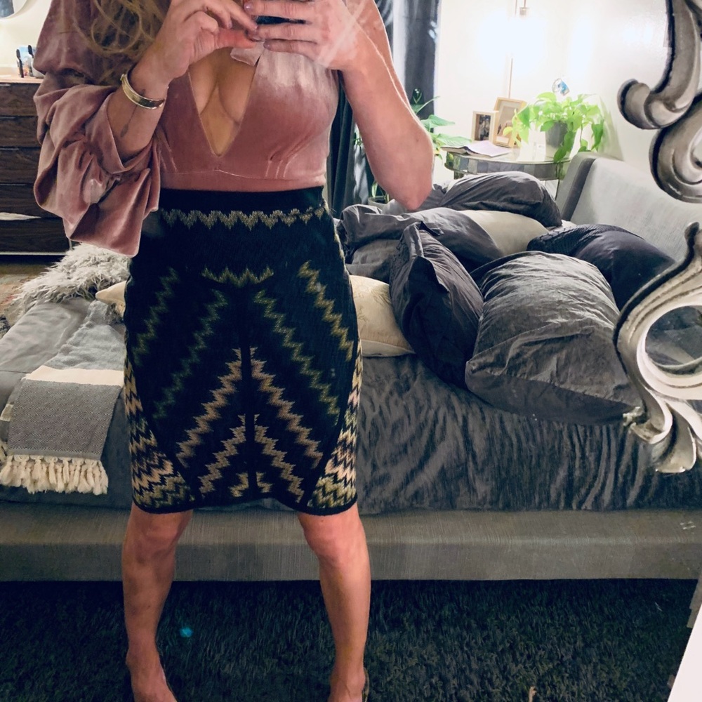 Incredible Missoni Pencil Skirt Multi Geometric Pattern Black Earth Tones